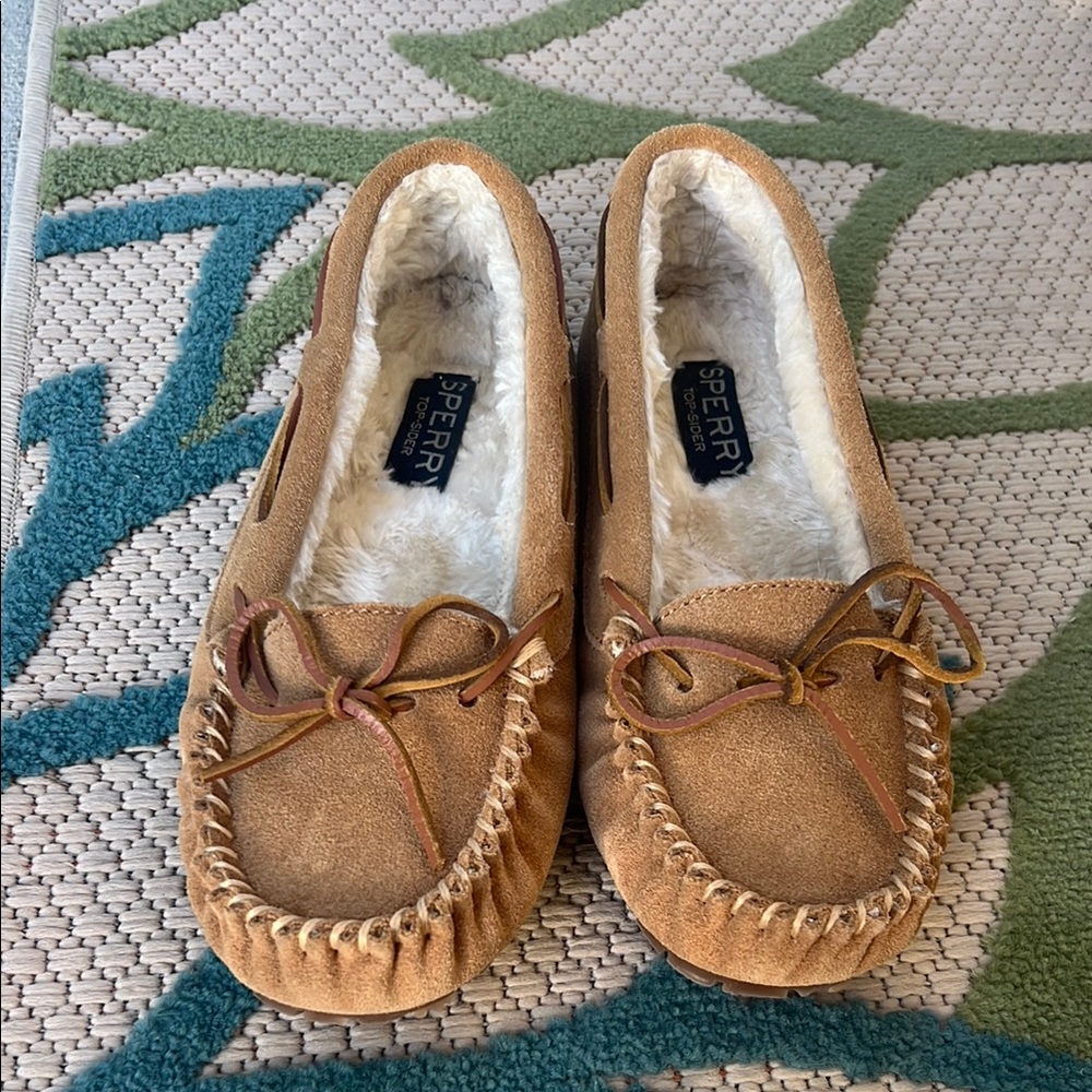 Sperry Tan Moccasin Shoes with Fleece Lining